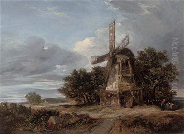 A Wooded Landscape With A Windmill And A Figure On A Track - view 1