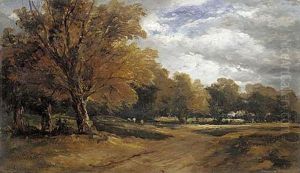 A Wooded Landscape With Sheep by William James Mueller