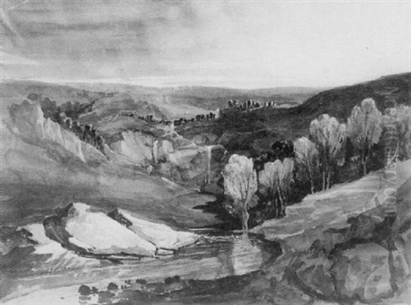 A Tree-lined River Running Through A Rocky Landscape - view 1