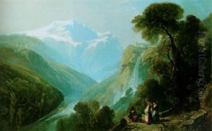 Scene On The Via Mala, Switzerland, With Mont Blanc In The Distance by William James Mueller