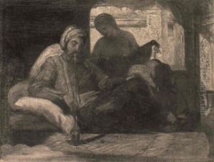 A Turkish Gentleman In An Interior With A Woman Playing The Mandolin