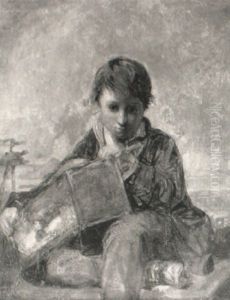 Young Boy Holding A Crate Of Chickens by William James Mueller