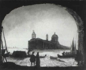 Figures Beneath An Arch Looking Towards Santa Maria Della   Salute, Venice