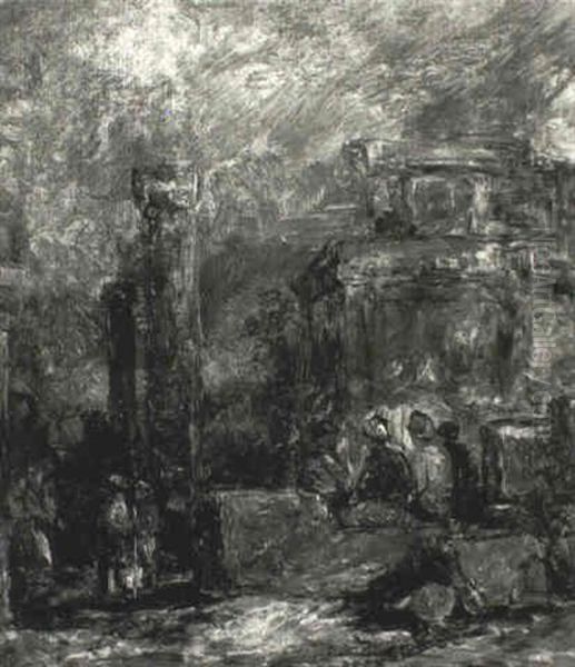 Figures Amongst Classical Ruins - view 1