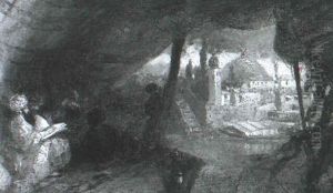 Figures In A Tent, A Mosque Beyond by William James Mueller