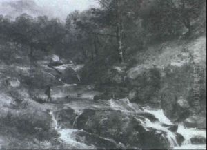 Trout Stream With Fisherman by William James Mueller