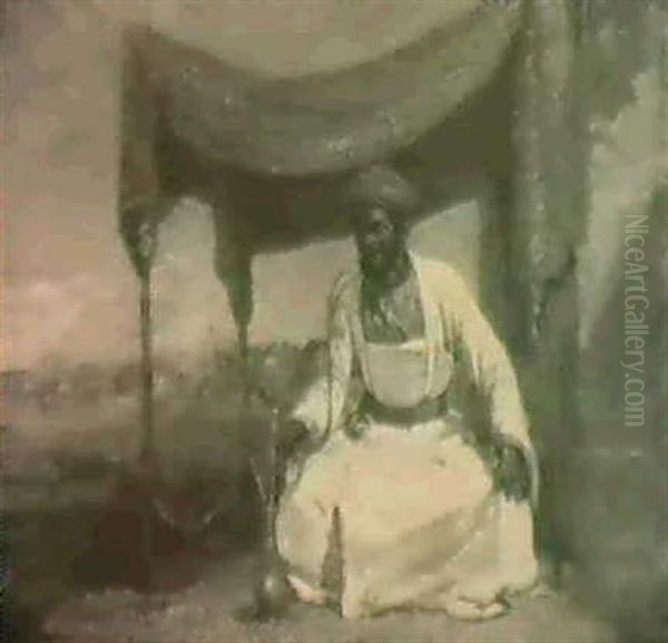 An Arab Smoking From A Hookah - view 1