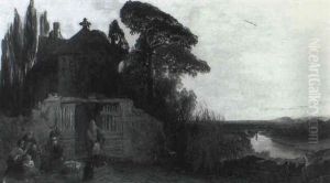 Figures Outside A Monastery Gate