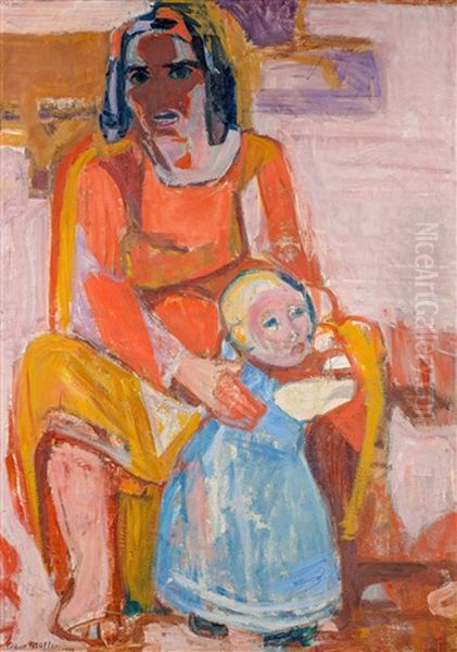 Mutter Mit Kind (detail Aus Dem Wandbildentwurf <verlorenes Paradies> Fur Den Strafgerichtssaal Basel) by Albert Mueller