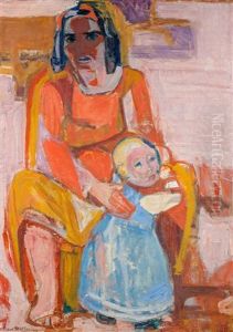 Mutter Mit Kind (detail Aus Dem Wandbildentwurf <verlorenes Paradies> Fur Den Strafgerichtssaal Basel) by Albert Mueller