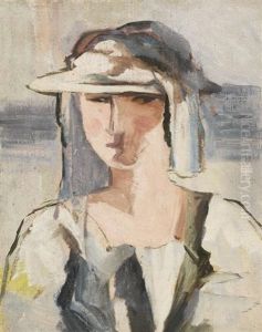 Portrait Eines Madchens Mit Hut by Albert Mueller