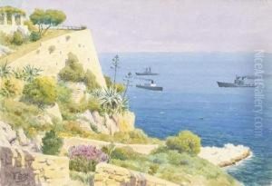 Le Cap De Nice, Trois Bateaux Croisant Le Cap De Nice, Trois Bateaux Croisant
