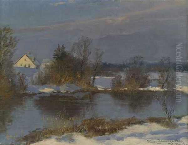 Winterlicher Flusslauf In Spater Sonnenstimmung - view 1