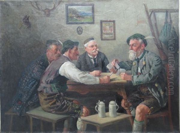 Interieurdarstellung, Mannerrunde Beim Kartenspiel - view 1
