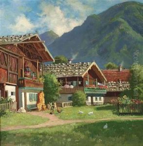 Alpenlandische Dorfszenerie by Carl Mueller-Baumgarten