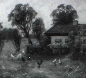 H_hnerhof Vor Einem Bauerngarten by Carl Mueller-Baumgarten