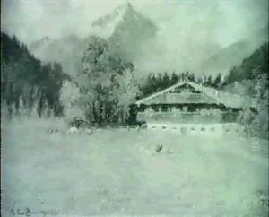 Alpenlandschaft Mit Bauernhof by Carl Mueller-Baumgarten