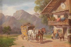 Arrival Of The Post Coach by Ludwig Mueller-Cornelius