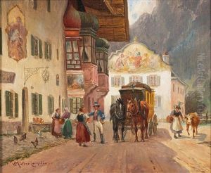 The Post Coach Stops In Mittenwald by Ludwig Mueller-Cornelius