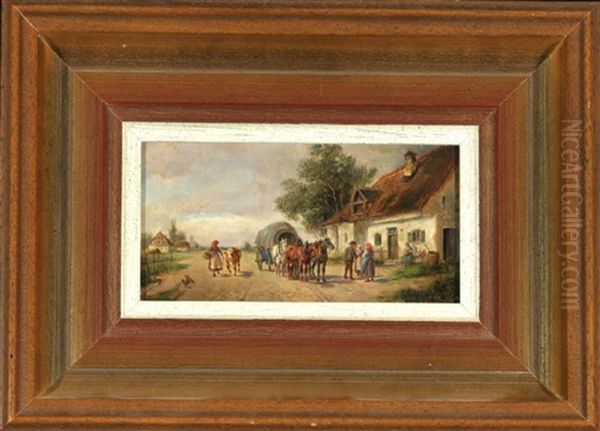 Vierspanner Mit Planwagen Am Bauernhaus - view 1