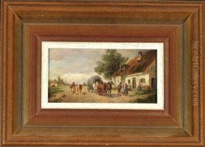 Vierspanner Mit Planwagen Am Bauernhaus by Ludwig Mueller-Cornelius