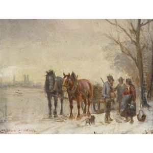 Winterlandschaft Mit Pferdeschlitten Und Staffage by Ludwig Mueller-Cornelius