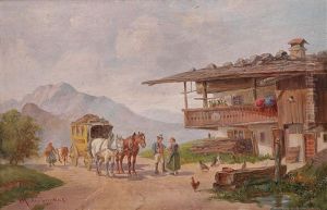 Ankunft Der Postkutsche by Ludwig Mueller-Cornelius