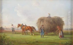 Heuernte. Bauern Mit Hoch Beladenem Zweispannigen Wagen by Ludwig Mueller-Cornelius