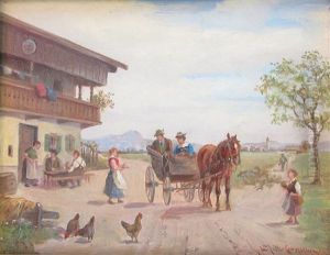 Landauer Vor Einem Gasthaus