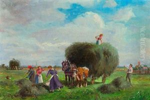 Bauern Bei Der Heuernte An Einem Spatsommertag by Ludwig Mueller-Cornelius