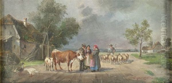 Bauern Im Gesprach Auf Einer Dorfstrasse - view 1