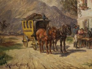 Postkutsche Vor Einem Wirtshaus by Ludwig Mueller-Cornelius
