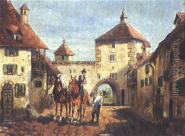 Zwei Bauern Mit Pferden Beim Stadttor - view 1