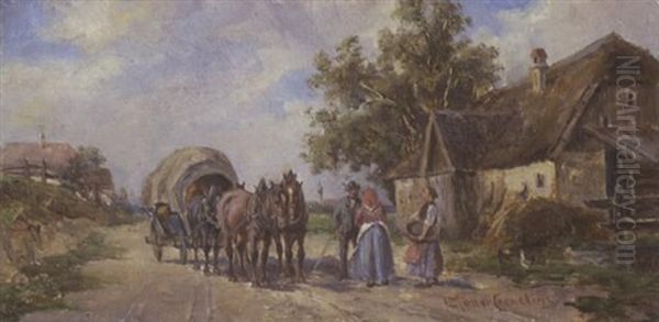 Pferdegespann Vor Einem Bauernhof - view 1