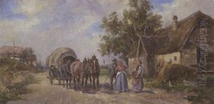 Pferdegespann Vor Einem Bauernhof Pferdegespann Vor Einem Bauernhof