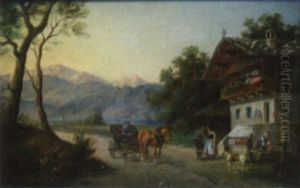 Kutsche Vor Bauernhaus by Ludwig Mueller-Cornelius