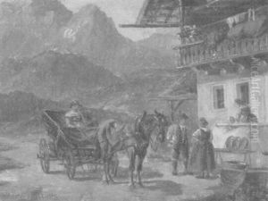 Pferdekutsche Vor Einem Bayrischen Bauernhof by Ludwig Mueller-Cornelius