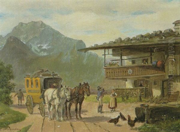 Halt Der Postkutsche Vor Einem Oberbayerischen Bauernhaus - view 1