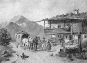 Postkutsche Vor Einem Bauernhaus In Den Alpen by Ludwig Mueller-Cornelius