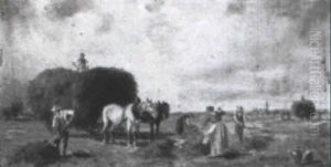 Heuernte In Sommerlicher Landschaft by Ludwig Mueller-Cornelius