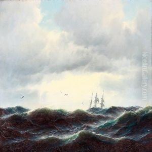 Seascape With A Sailing Ship In Rough Sea by Carl Ludwig Bille