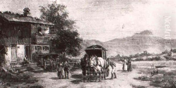 Halt Der Postkutsche Vor Dem Bauernhaus Am See - view 1