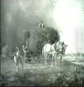 Heuernte. Bauern Laden Heu Auf Einem Pferdewagen by Ludwig Mueller-Cornelius