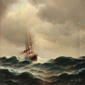 A Passenger Steamer In High Waves by Carl Ludwig Bille