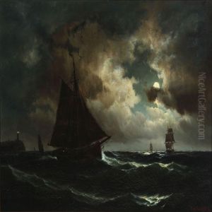 Ships On The Sound In The Moonlight by Carl Ludwig Bille