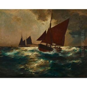 Mondbeschienene Segelschiffe Auf See by Franz Mueller-Gossen