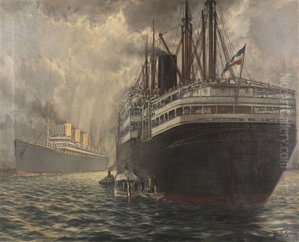 Hapag-doppelschrauben-postdampfer "patricia" Auf Dem Elbstrom - view 1