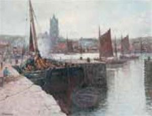 Voiliers Au Port by Franz Mueller-Gossen