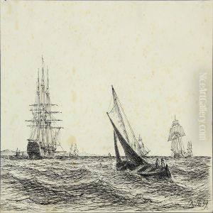 Sailing Boats Along The Coast by Carl Ludwig Bille