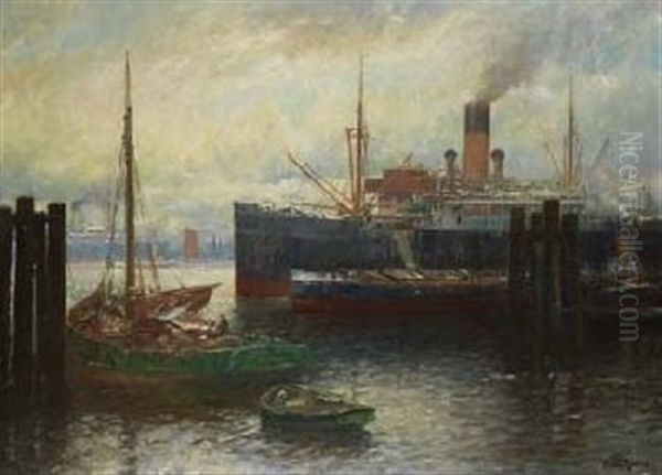 Hamburger Hafen Mit Frachtdampfern Und Segelbooten - view 1